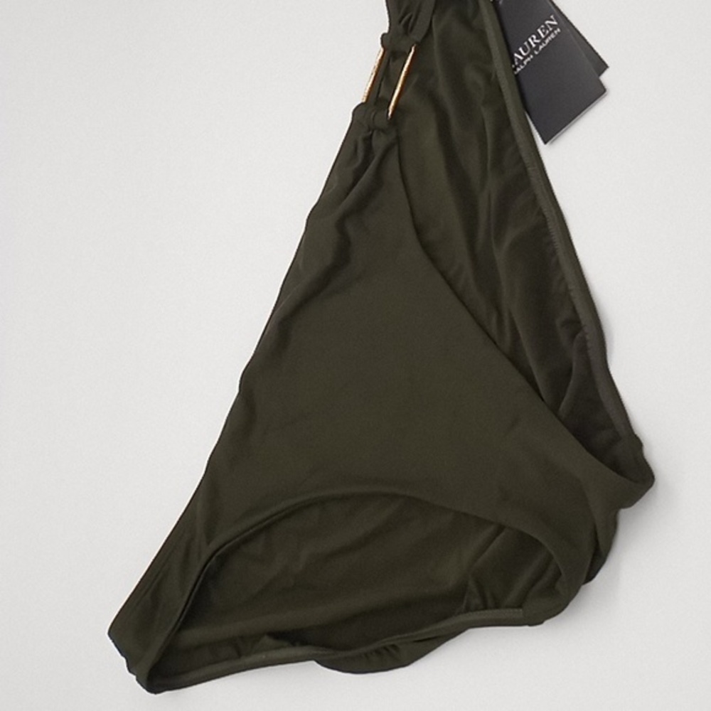 Lauren Ralph Lauren Beach Club Metallic-Ring Bikini Swim Bottoms Olive 14